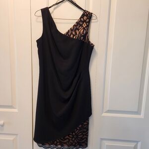 SL Fashions,cocktail dress, wedding guest attire, size 8, Black  & Gold